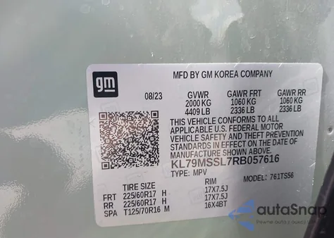 2024 Chevrolet Trailblazer Awd Activ from USA, damaged, VIN KL79MSSL7RB057616